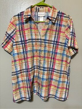 Women’s Alfred Dunner Multicolor Plaid Short-Sleeve Button-Down Shirt Size M